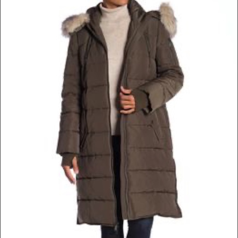 BCBGeneration Faux Fur Trim Hood Parka, Army, XS
